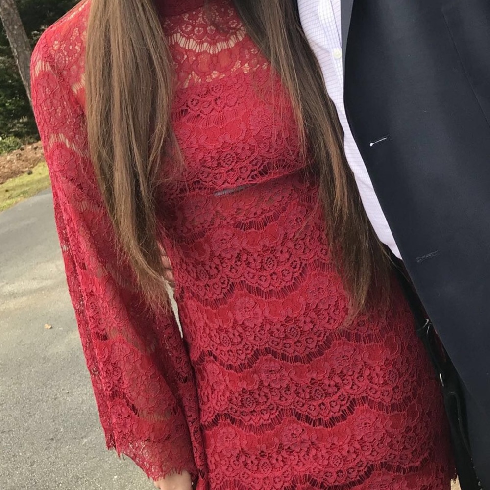 Long sleeve red lace dress
